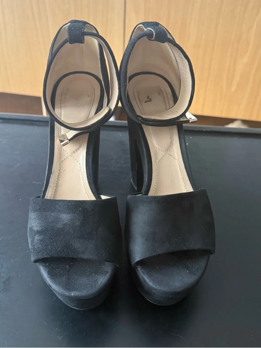 Nicholas Kirkwood Black Suede Platform Heels with Pearl Detail